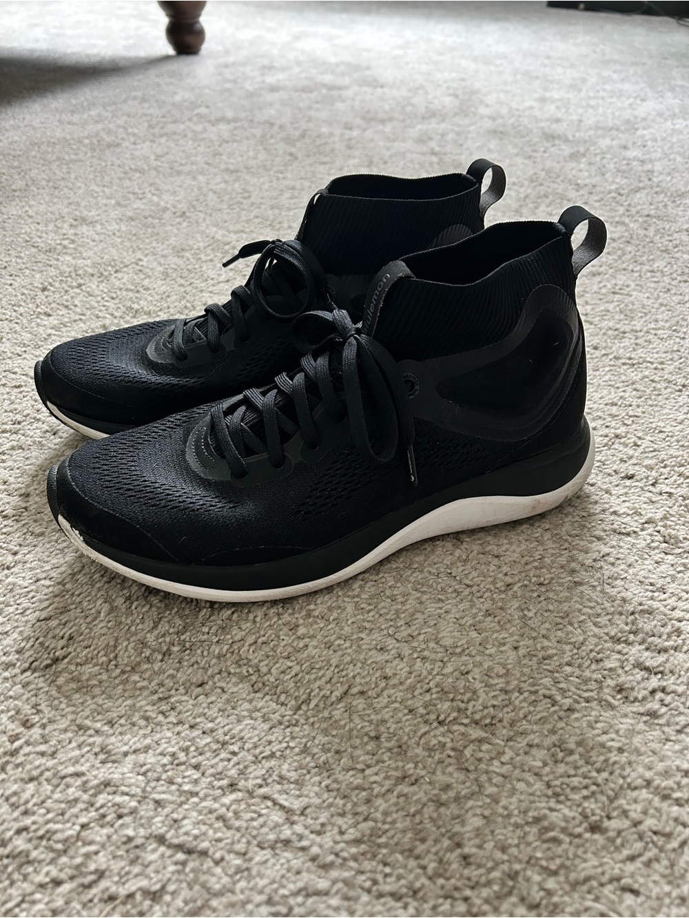 Lululemon athletica Women's Black Knit High-Top Sneakers with White Sole